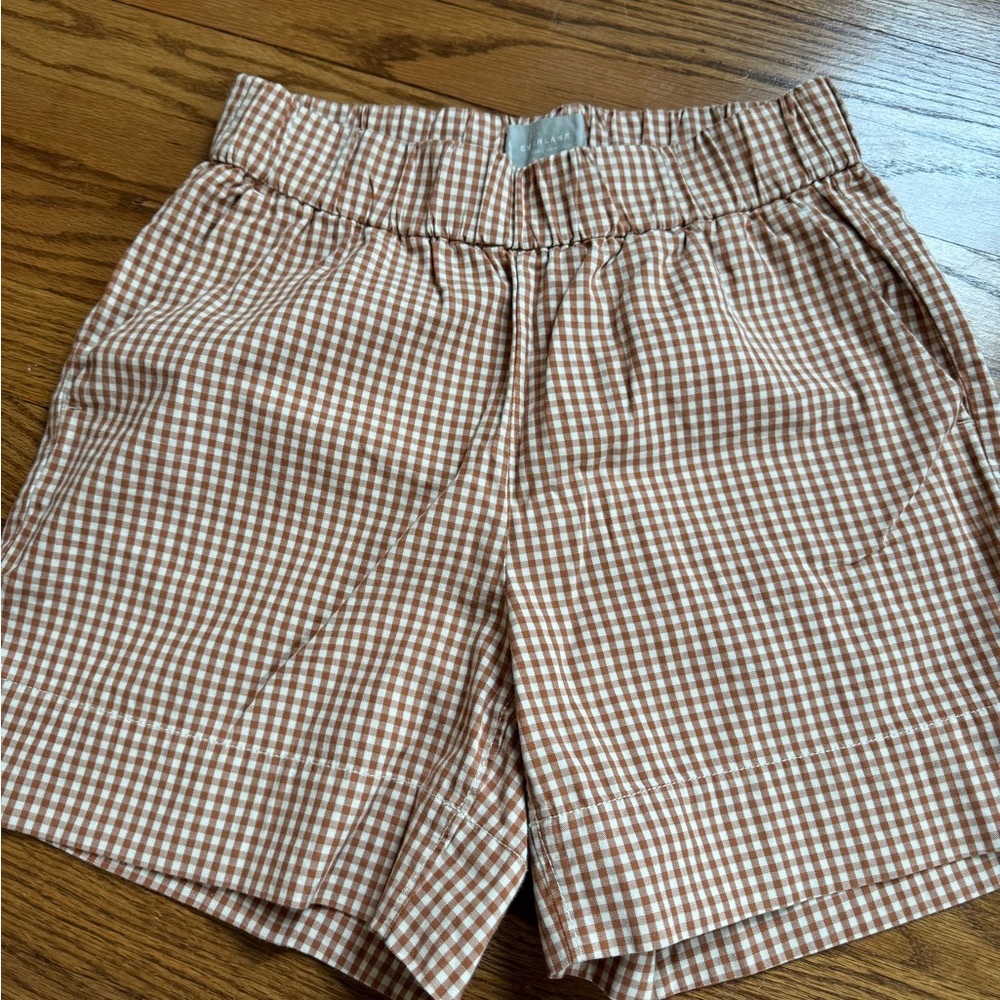 Everlane Brown and White Shorts with Classic Gingham Print